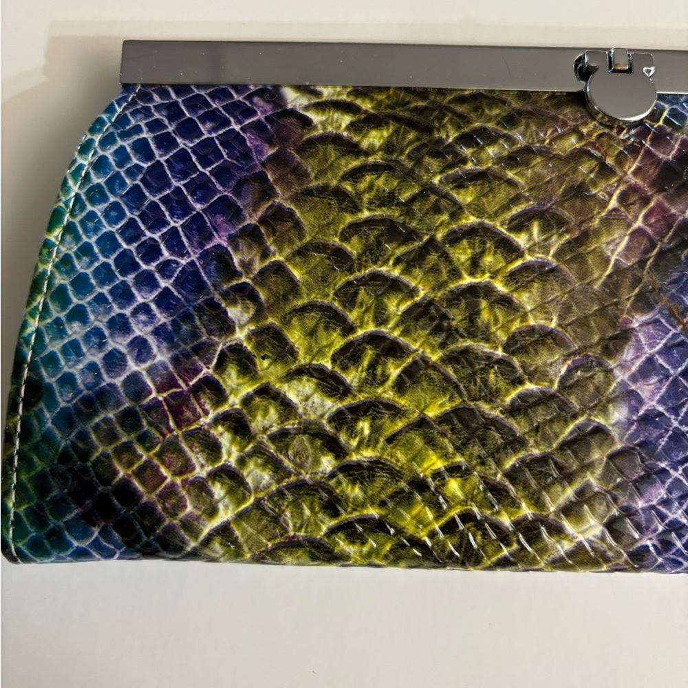 Multicolor Snakeskin Clutch with Metal Push Through Fold Over Clasp - Picture 6 of 8